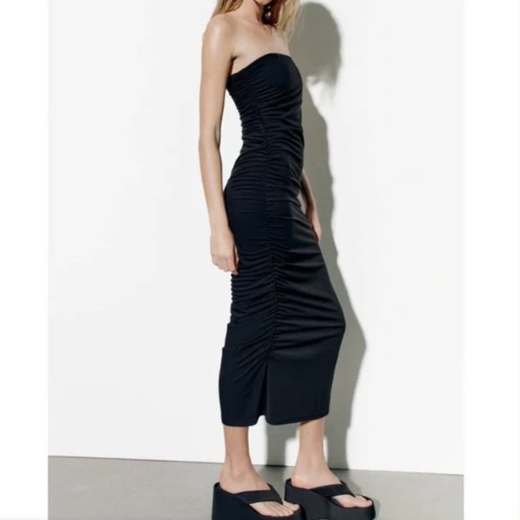 NWT Zara draped midi dress black - Picture 6 of 7